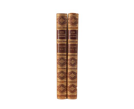 Two volume set of Our Mutual Friend by Charles  Dickens. Published 1865 by Chapman and Hall. First  edition. First state. Fin