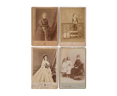 Four different cabinet card photos of European&nbsp; royalty. 1. Queen Regent Maria Cristina of Austria in&nbsp; mourning for