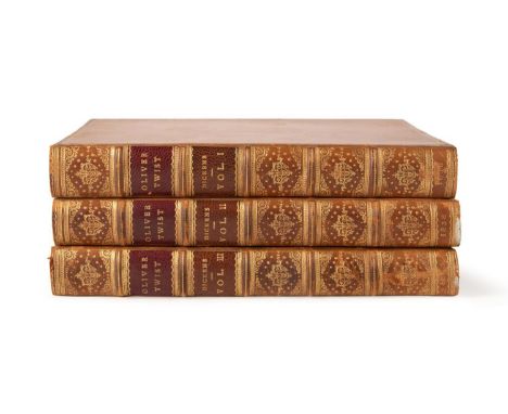 Three volume set of Oliver Twist, or, The Parish  Boy's Progress by "Boz" (Charles Dickens).  Published 1838 by Richard Bentl