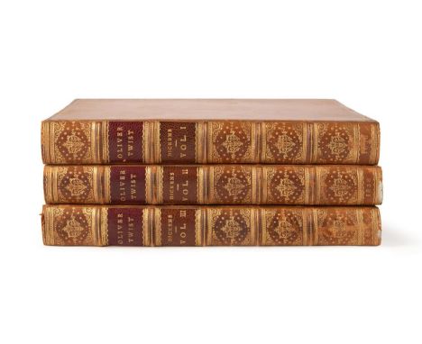 Three volume set of Oliver Twist, or, The Parish  Boy's Progress by "Boz" (Charles Dickens).  Published 1838 by Richard Bentl