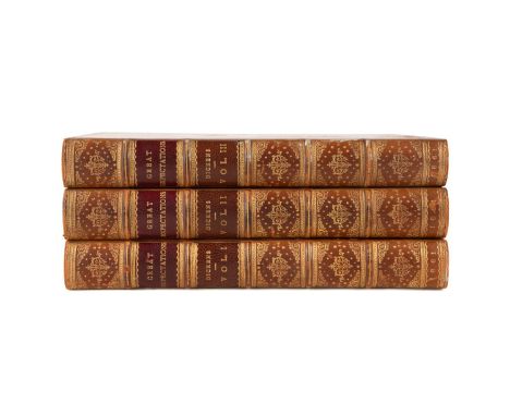 Three volume set of Great Expectations by Charles  Dickens. Published 1861 by Chapman and Hall. First  edition. First state. 