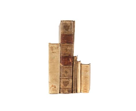 A lot of 5 vellum bound books: La Divina Commedia by Dante. Published 1896 by G. Barbara, Firenze. Small vellum bound book wi