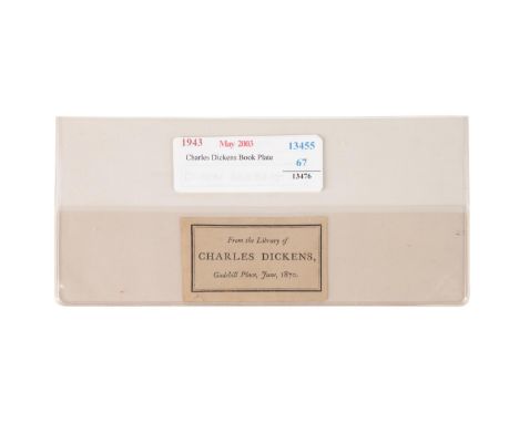 Charles Dickens original sales label of which was  affixed to each sold book from his personal  library, Gads Hill Place, dat