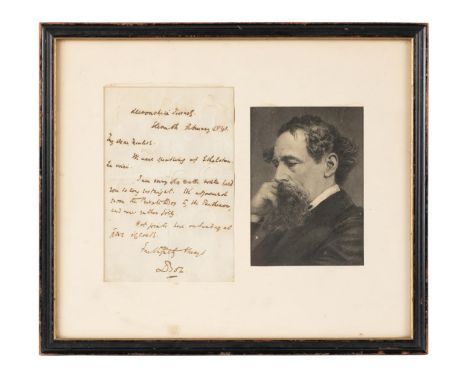 Charles Dickens,  ALS, a framed letter and  engraved plate photo mounted under matting and  covered in glass, sent from Devon