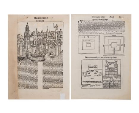 A pair of woodcuts from The Nuremberg Chronicle, the first secular published book. It tells the history of the earth through 