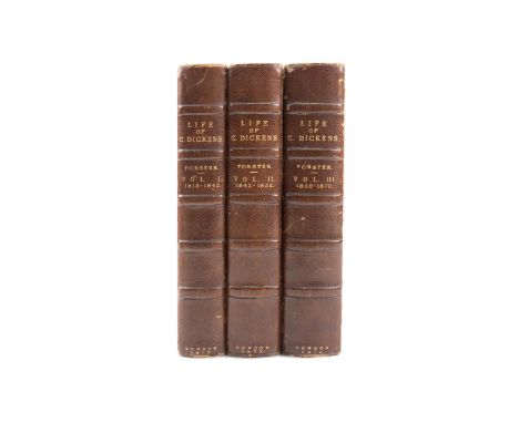 The Life of Charles Dickens by John Forster  Twelfth Edition published 1872-1874. Half bound in  brown leather with marbled b