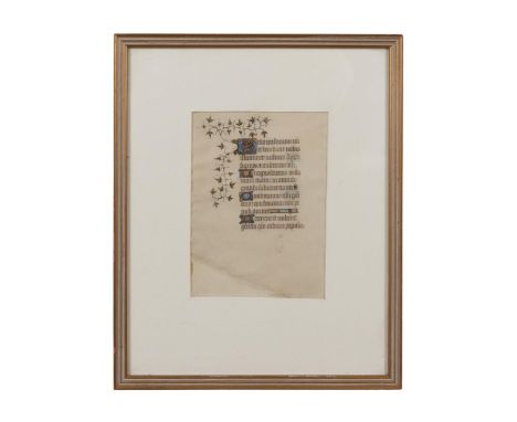 French Medieval Book of Hours or Psalterium vellum  manuscript leaf, circa 1400, gilded illuminated  Roman Catholic devotiona