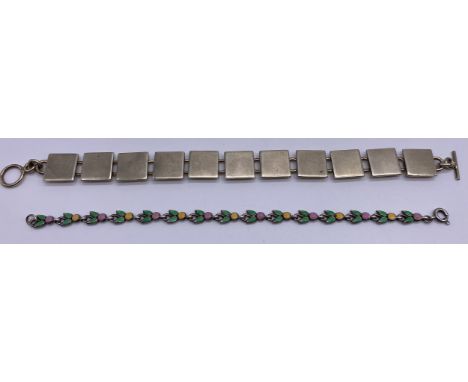 Scottish contemporary silver bracelet PAL, Edinburgh, 2000, with millennium mark, modelled as flat squares with plain circula