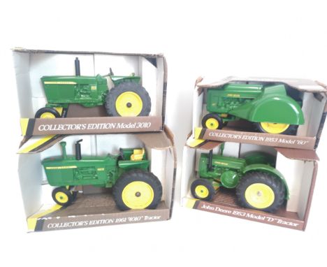 4 x Die Cast Collectors TractorsJohn Deere 1960 model 3010 tractor, 1:16 scale.John Deere 1961 model 4010 tractor, 1:16 scale