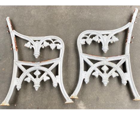 Pair of vintage cast iron white painted bench ends Height - 81cm Width - 60cm