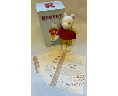 Vintage Steiff Standing Rupert the bear in his complete attire with white leather boots, comes with original certificate and 