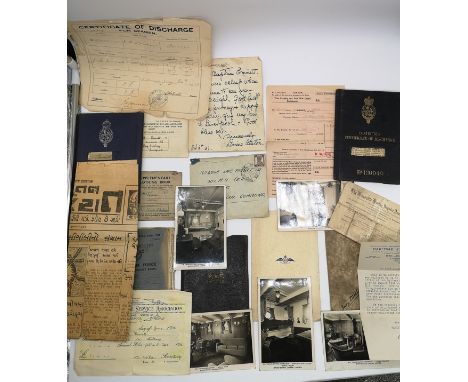 Collection of original WW2 Royal Air Force documents and postcards along with binoculars marked LT IY (Imperial Yeomanry) in 