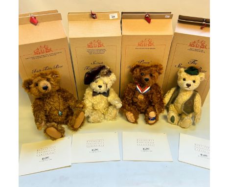 A lot of Four Steiff Bears - Scottish 2001 teddy bear white [32cm No. 00258], Irish Teddy Bear Reddish brown [35cm No.00685],