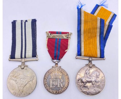 World War One British War Medal, PTE I Mainwaring 3 - LOND. R. ,1953 Coronation medal Queen Elizabeth II and a World War Two 