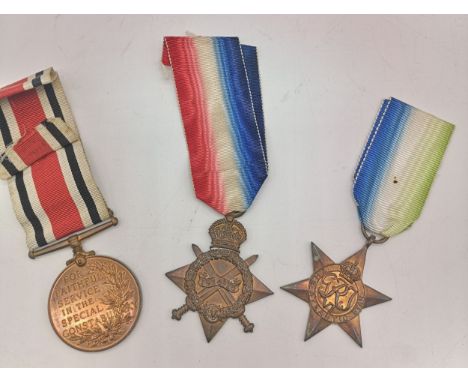 WW1 special constabulary long service medal given to Henry Brocklehurst, WW1 1914-1915 star medal given to 8994 PTE. W.J. Hat