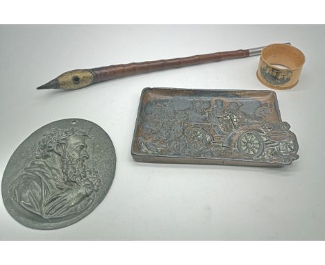 Antike Bambus - Pfeife - au...mehr pipe with an extremely fine oval bronze plaque of St. Paul, titled "Paulus" at the bottom 