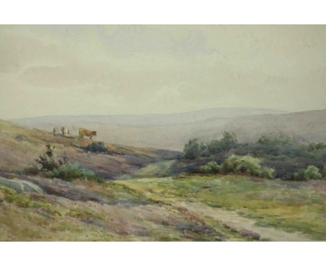 K. M. Broomhead, Landscape with Cattle, watercolour, signed lower left. H.47 W.58cm. 
