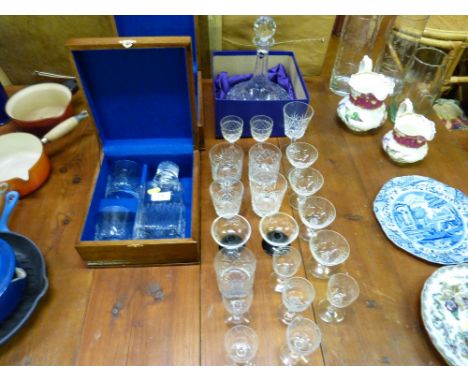 An Edinburgh crystal glass decanter together with a quantity of various drinking glasses and two boxed decanters and tumblers