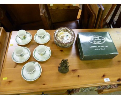 A set of five Portmeirion cups and saucers; Palissy 'Game' series bowls; a boxed set of Portmeirion tumblers etc.