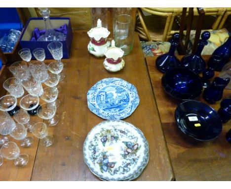A Copeland Spode 'Italian' patterned sandwich plates; three glass vases; two Victorian jugs and two floral decorated plates