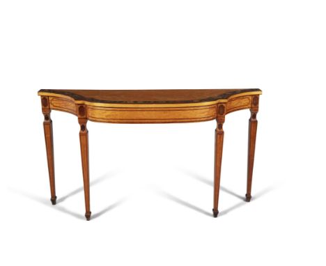 A GEORGE III PAINTED SATINWOOD AND ROSEWOOD BANDED CONSOLE TABLE, c.1780, ATTRIBUTED TO SEDDON, SONS &amp; SHACKLETON, of bow