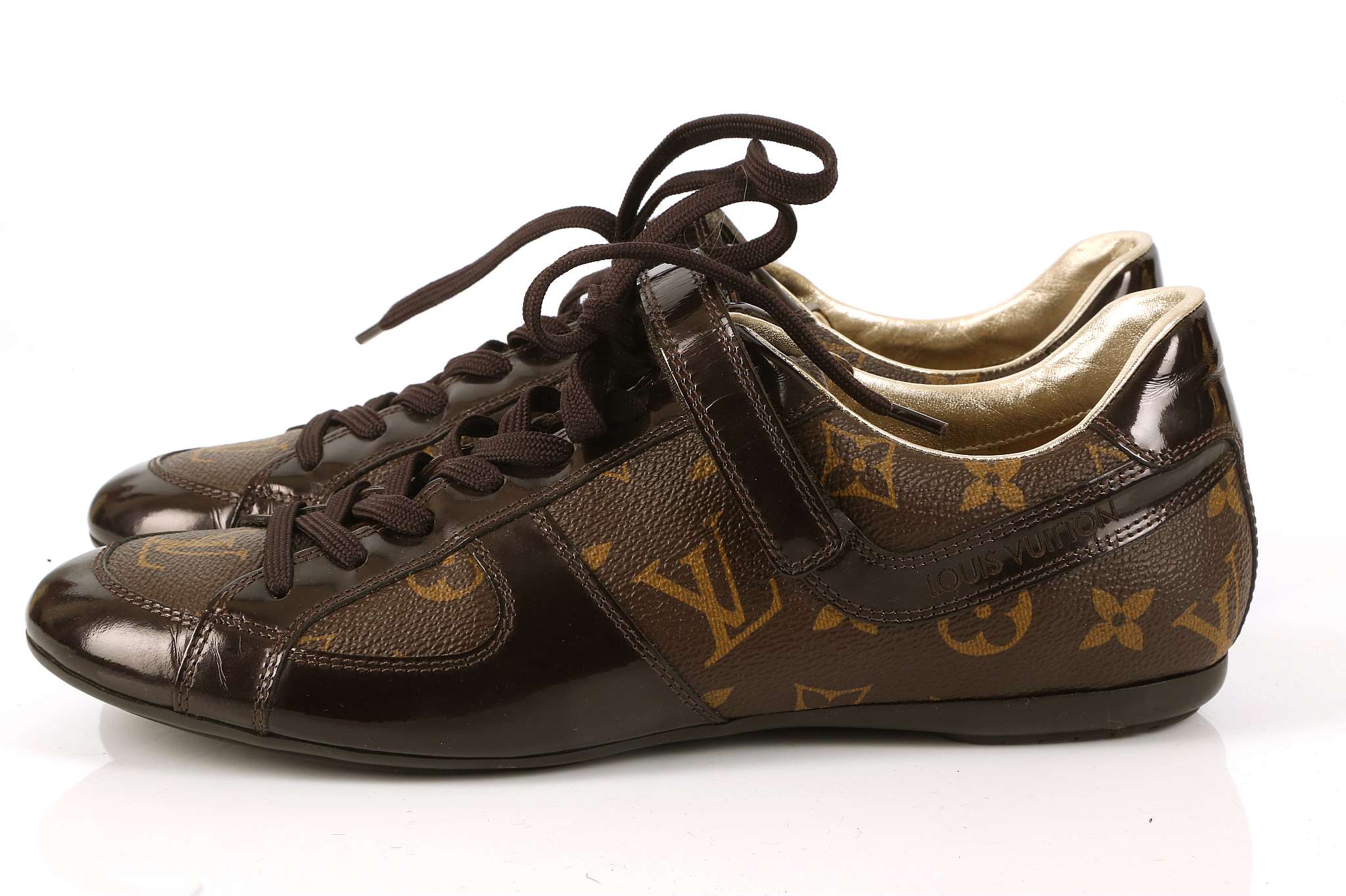 LOUIS VUITTON Monogram Suede Energie Sneakers 37.5 Brown 256179