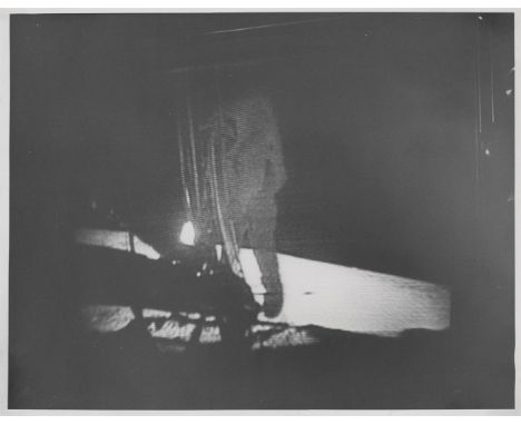 TV camera mounted on the descent stage of the Lunar ModuleIn this image from the first TV transmission from the Moon, ghostly