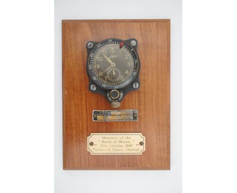 A Battle of Britain Luftwaffe aircraft wreck-recovered Bo-Uk-1 FL23885 Blindfluguhr cockpit clock, by Junghans, mounted with 