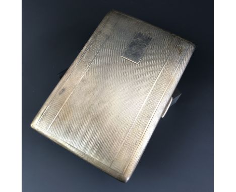 An Elizabeth II silver cigarette case, having banded and engine turned decoration surrounding a vacant cartouche, John Rose, 