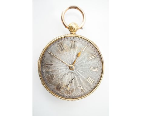 A Victorian 18ct gold open-faced pocket watch, having lever movement by Henry Butler of Wem and radially engine-turned silver