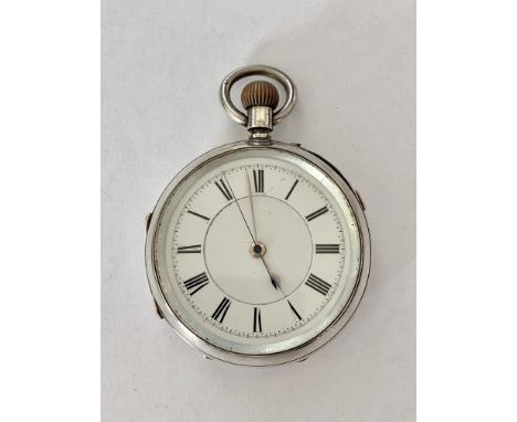 A Victorian silver cased and open-faced chronograph pocket watch, with three-quarter plate movement, white-enamelled dial, Ro