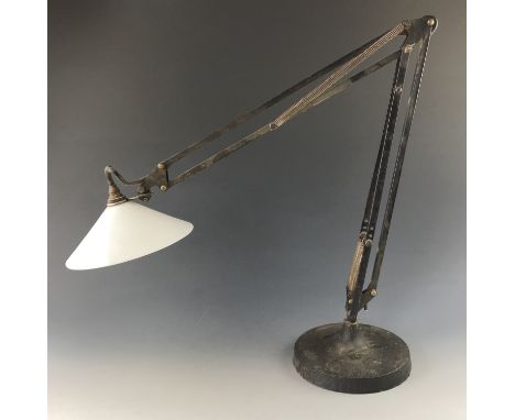 An early Herbert Terry Anglepoise lamp with glass "coolie hat" type shade