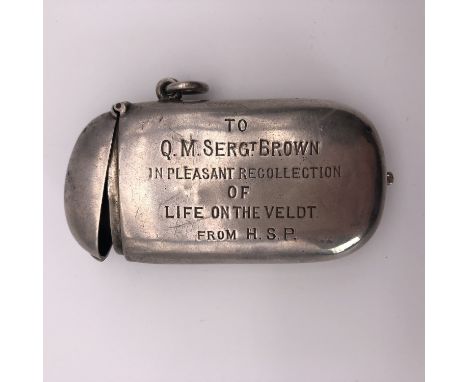 A Boer War silver combination match and sovereign case, bearing engraved presentation inscriptions "20. VI. I. Y. 1900-1901" 