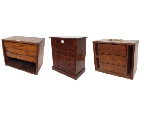 Victorian stained pine small chest of six long drawers suitable for containing workshop tools and spares, 16.5" high, 14.75" 