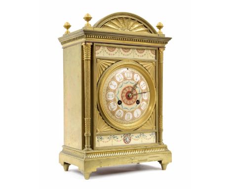 Good French aesthetic movement brass and porcelain mounted two train mantel clock, the movement back plate stamped Edward &am