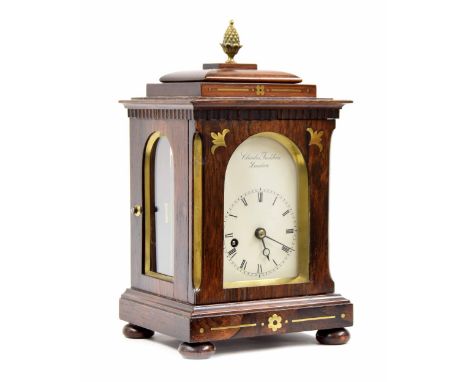 Good rosewood single fusee small library clock, the 2.75" white arched dial signed Charles Frodsham, London, within a stepped