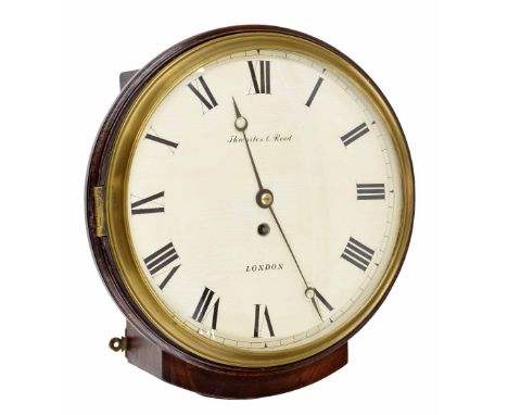 Mahogany single fusee 12" wall dial clock, the wooden painted dial signed Thwaites &amp; Reed, London, within a stepped surro