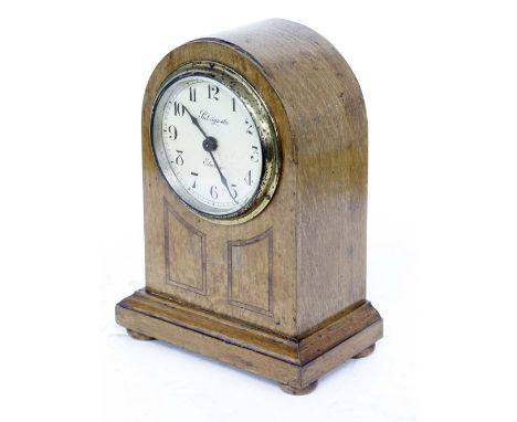 Early Gents Pulsynetic electric half minute mantel clock, the 5" cream dial within a rounded arched inlaid stepped case, 11.7