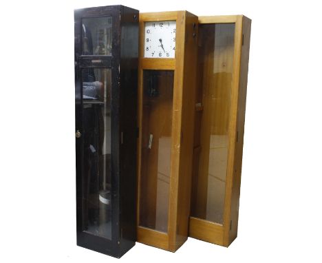 Gents of Leicester C7 electric master clock circa 1952, the 7.5" square white dial within a light oak glazed case, 50" high (