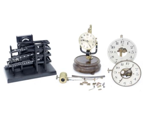 Bulle electric mantel clock, upon a turned wooden stepped base, 9.75" high (missing dome); also another Bulle electric mantel