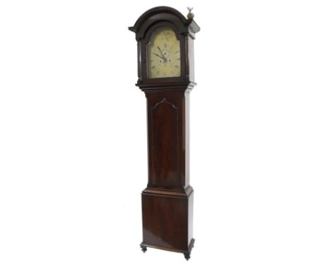 Mahogany eight day longcase clock, the 12" brass arched dial signed John Box, Launceston, with subsidiary seconds dial and ca