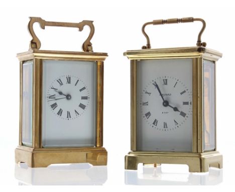 Bayard eight day carriage clock timepiece, 5.75" high; also another carriage timepiece, 6" high (key) (2)