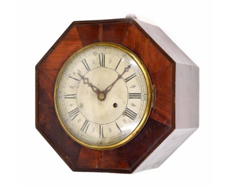 Mahogany single fusee verge wall clock, the 7" silvered dial within an octagonal case with associated A-frame fusee verge mov