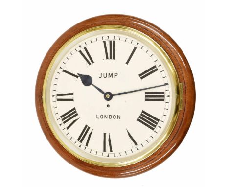Mahogany single fusee 16" wall dial clock signed Jump, London, within a turned surround (pendulum and keys)