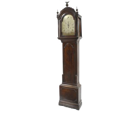 Mahogany eight day longcase clock, the 12" brass arched dial signed Jas. Gregory, Basingstoke to the centre with subsidiary s