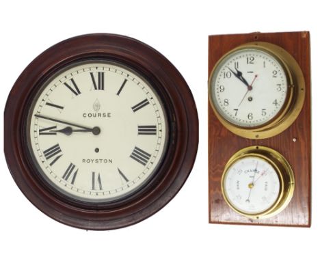 Bulkhead ships clock, the 8" dial with centre seconds and fast/slow lever, within a brass casing (key); also a Sestrel bulkhe