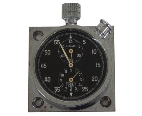 Heuer Autavia rally dashboard timer car clock, the 1.75'' black dial signed Heuer Autavia with Arabic five seconds numerals, 