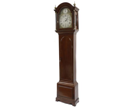 Mahogany eight day longcase clock with five pillar movement, the 12" brass arched dial signed Thos. York &amp; Son, London on