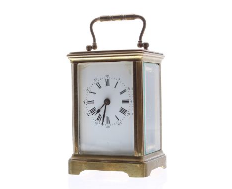 French carriage clock timepiece, the movement back plate stamped with the Richard &amp; Co trademark logo, within a corniche 