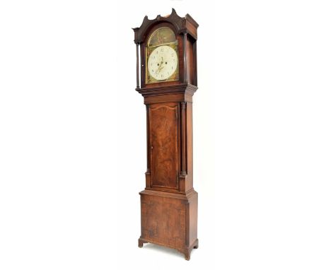 Mahogany eight day longcase clock, the 14" painted arched dial signed W. McKnight, Whitehaven, with subsidiary seconds and ca